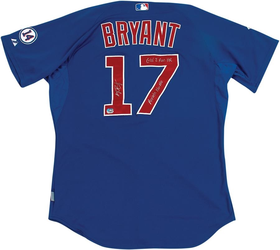 - 2015 Kris Bryant Signed Game Worn Home Run Jersey from Jake Arrieta's No-Hitter