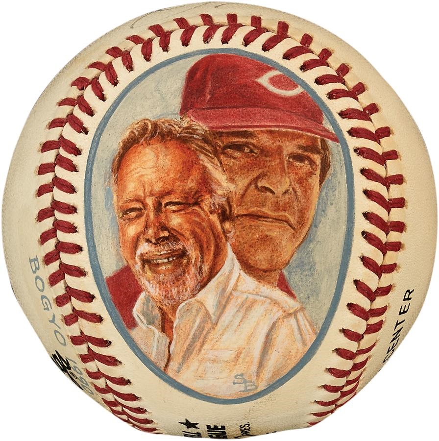 Pete Rose & Cincinnati Reds - Bart Giamatti and Pete Rose Signed Hand-Painted Baseball