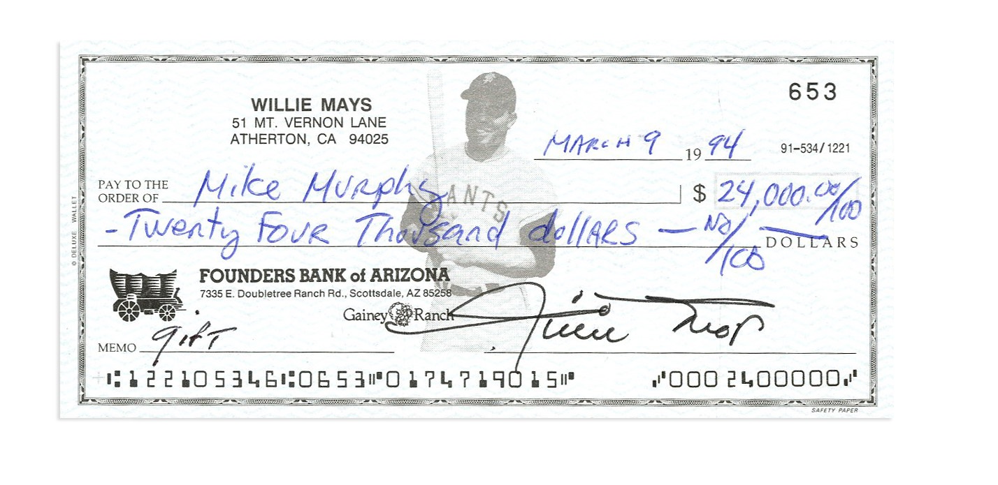 Baseball Autographs - Willie Mays Personal Check