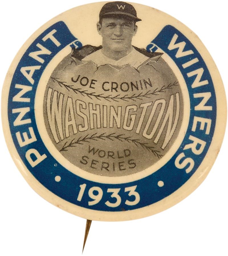 Tickets, Publications & Pins - Joe Cronin 1933 Pennant Winners Pin