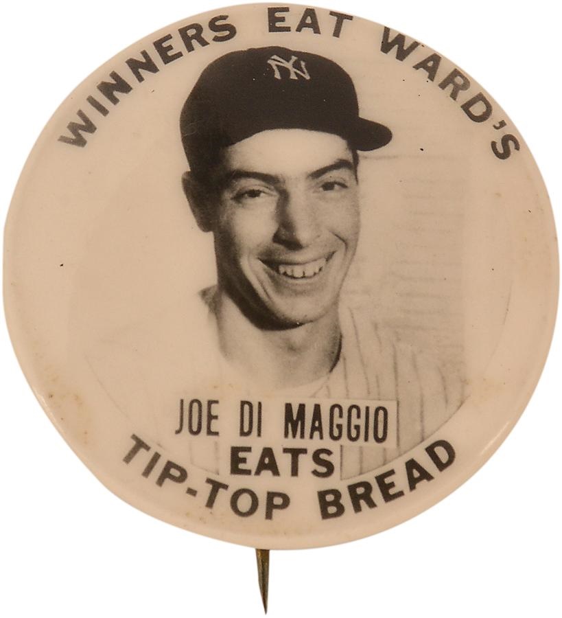 Tickets, Publications & Pins - 1940s Joe DiMaggio Ward's Tip-Top Bread Pin
