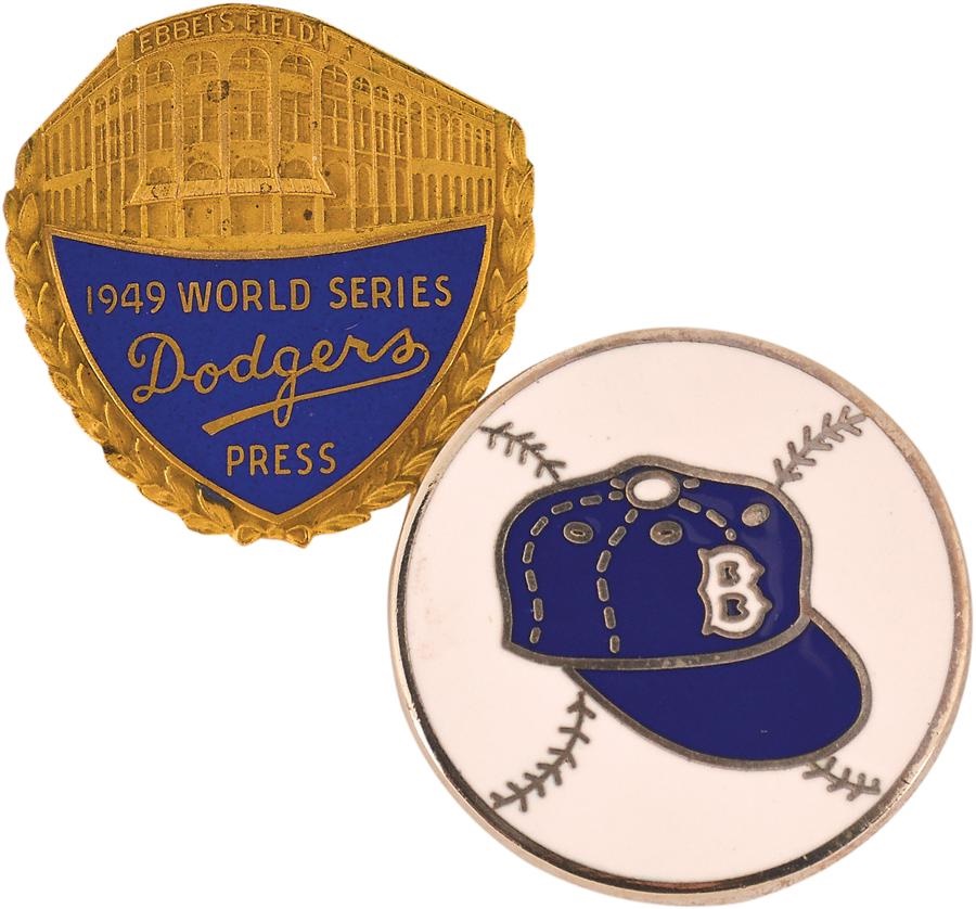 Jackie Robinson & Brooklyn Dodgers - 1949 & 1955 Brooklyn Dodgers Press Pins (2)