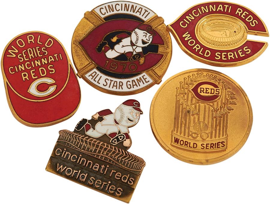 Pete Rose & Cincinnati Reds - 1970s Cincinnati Reds Press Pins (5)