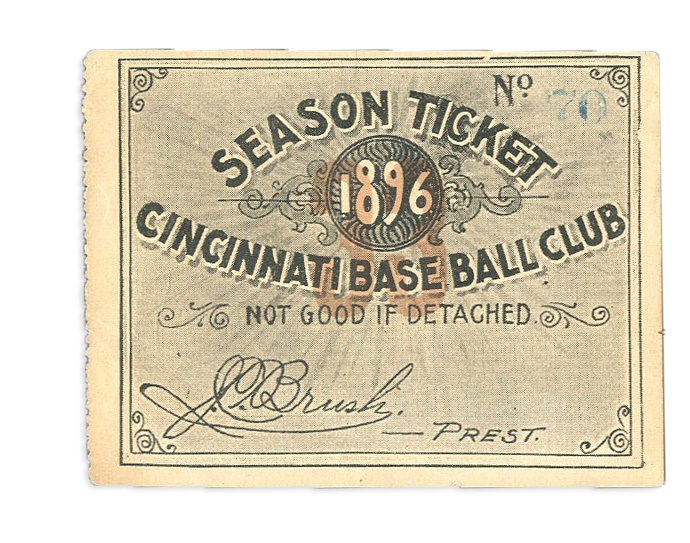Tickets, Publications & Pins - 1896 Cincinnati Reds Ticket