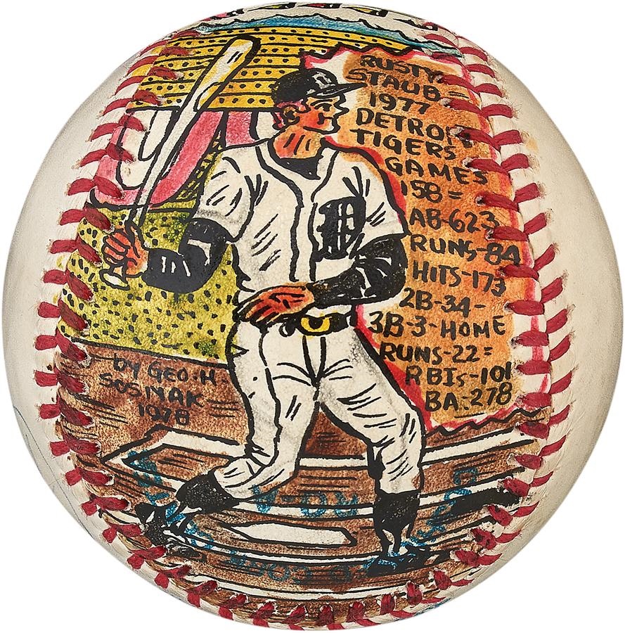 Sports Fine Art - George Sosnak 1978 Detoit Tigers Rusty Staub Signed Painted Baseball