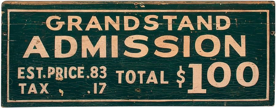Stadium Artifacts - 1912 Fenway Park Grandstand Admission Sign