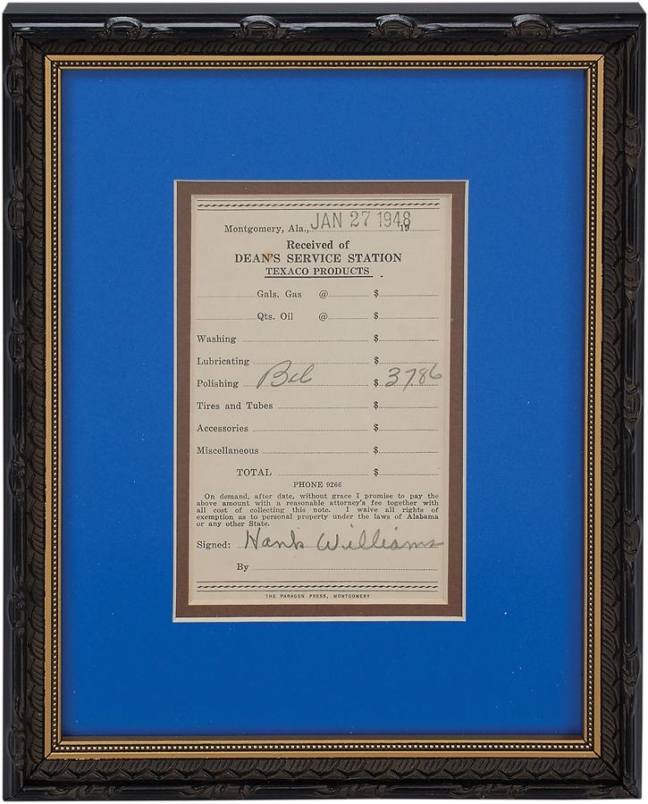 Rock 'N' Roll - 1948 Hank Williams Signed Gas Station Receipt