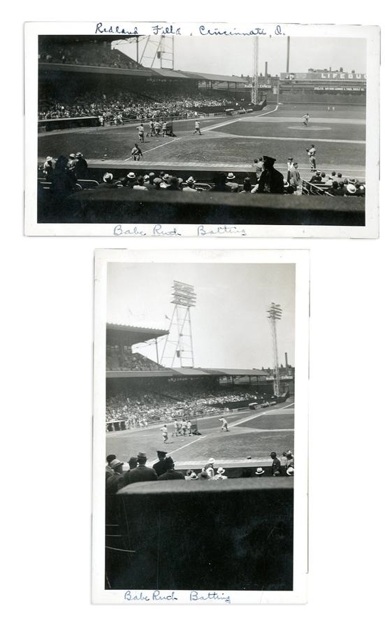 Two 1935 Babe Ruth Snapshots at Redland Field