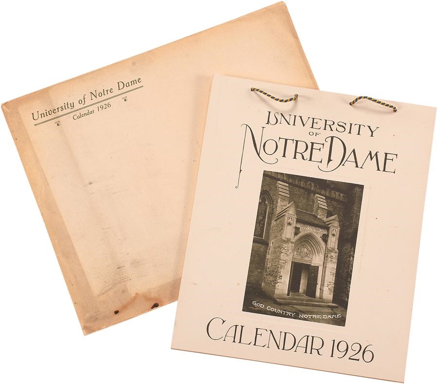 1926 Notre Dame Calendar with Football Team in Original Envelope