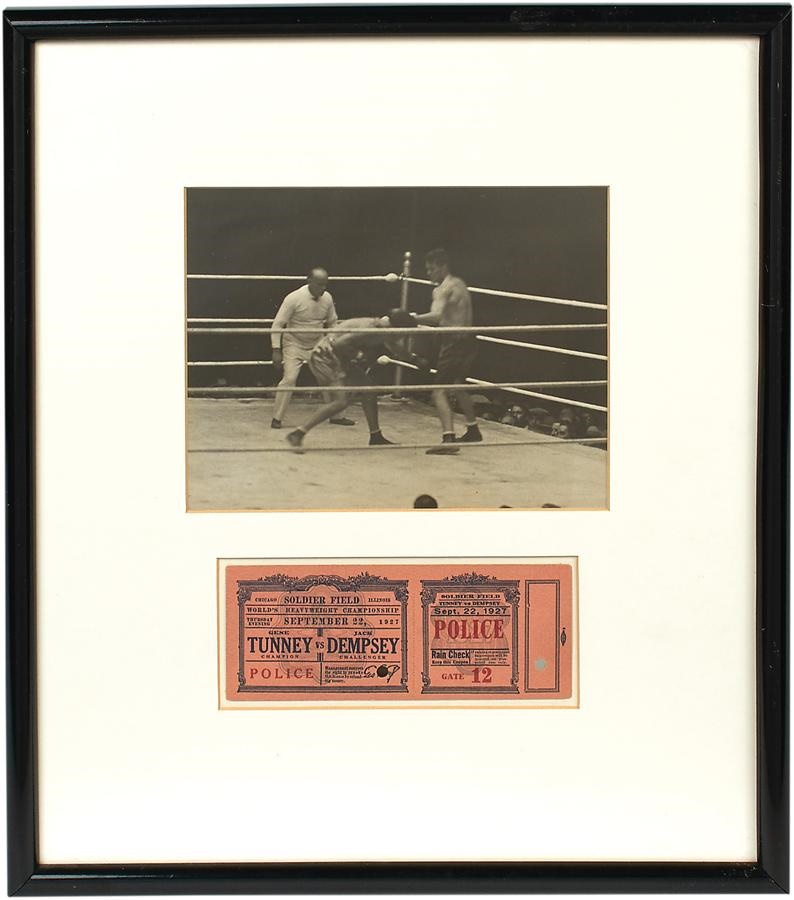 - 1927 Dempsey vs. Tunney "Long Count" Full Ticket and Photograph