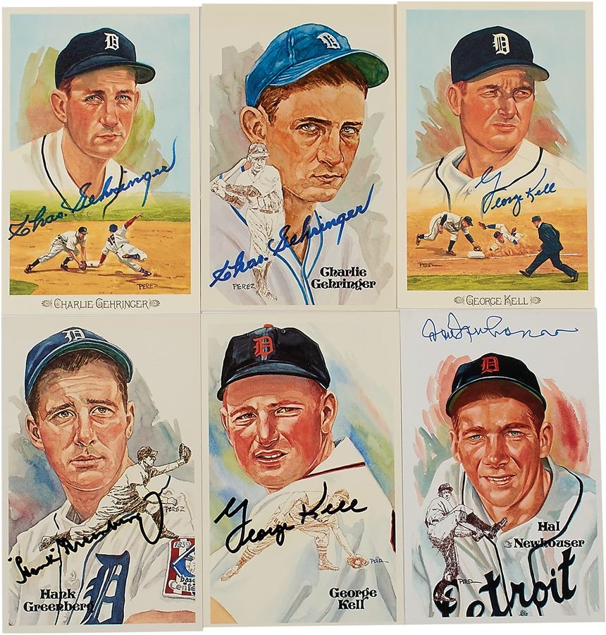 Baseball Autographs - Detroit Tigers Legends Signed Perez Steele Postcards with Greenberg (14)