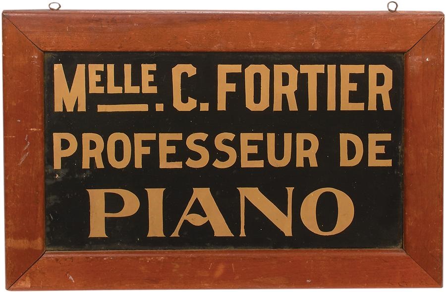 1880s Piano Teacher Reverse-Painting-on-Glass Advertising Sign