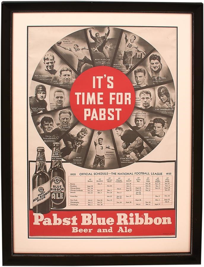 1935 Pabst Blue Ribbon NFL Schedule Poster with Hall of Famers