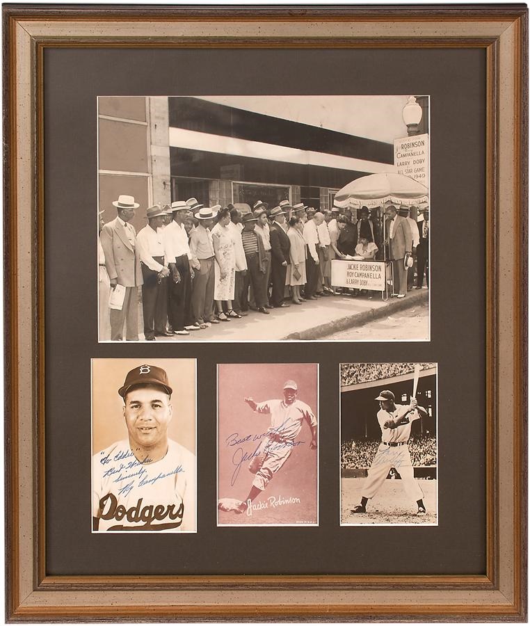 Jackie Robinson & Brooklyn Dodgers - Jackie Robinson, Roy Campanella & Larry Doby Pioneers of Baseball Signed Display