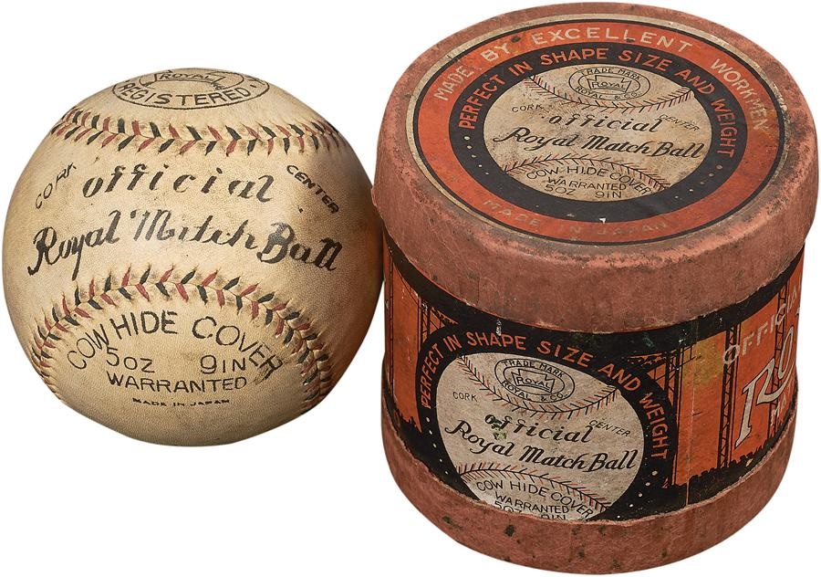 Negro League, Latin, Japanese & International Base - 1930s Japanese Official Royal Match Baseball In Box