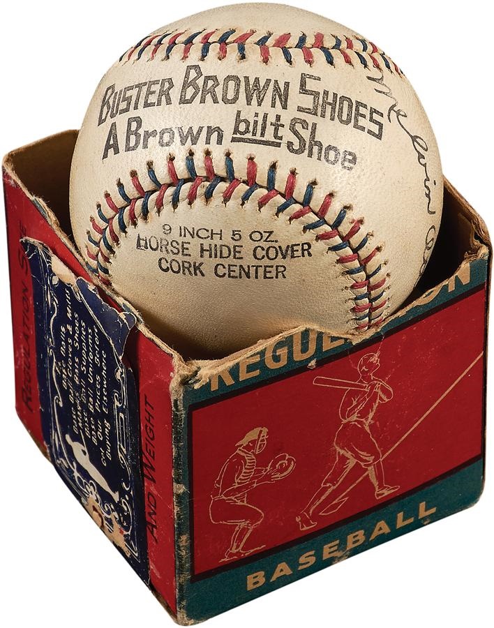 - 1930s Mel Ott Buster Brown Shoes Baseball with Box