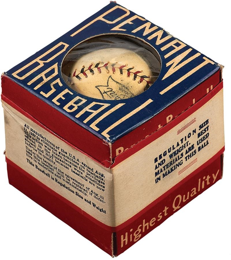 Antique Sporting Goods - Late 1930s Pennant Baseball Sealed In Box With Cellophane "Window"