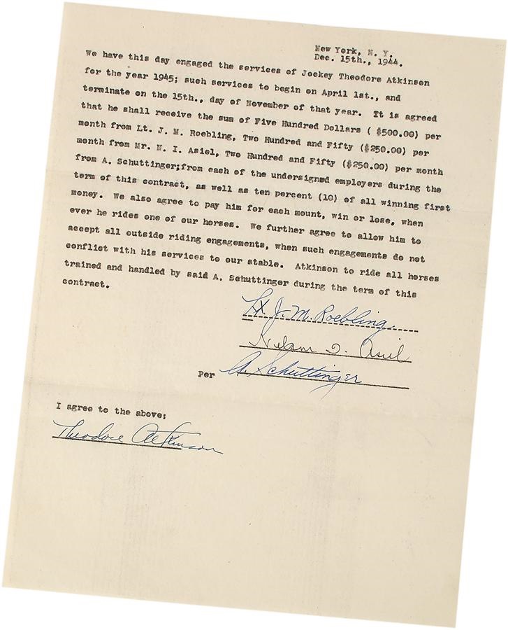 Horse Racing - 1945 Ted Atkinson Jockey Contract