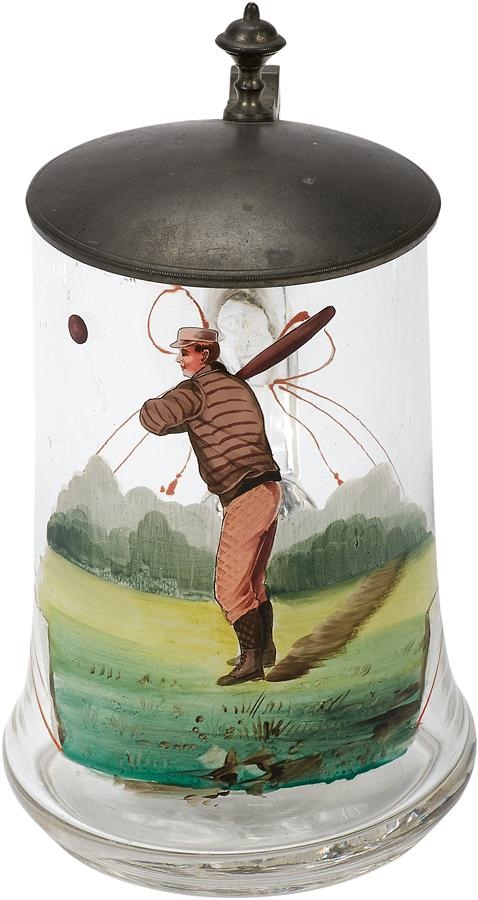 19th Century - 19th Century Handpainted Glass Baseball Stein
