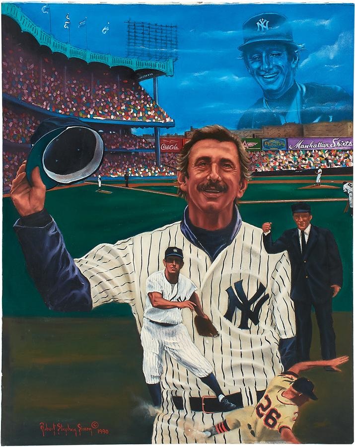 Robert Stephen Simon Collection of Sports Art - Billy Martin Oil Painting by Robert Stephen Simon