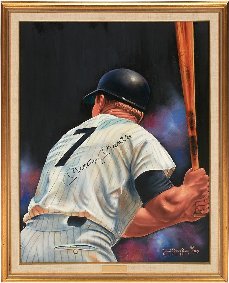 Robert Stephen Simon Collection of Sports Art - Mickey Mantle Signed Oil Painting by Robert Stephen Simon