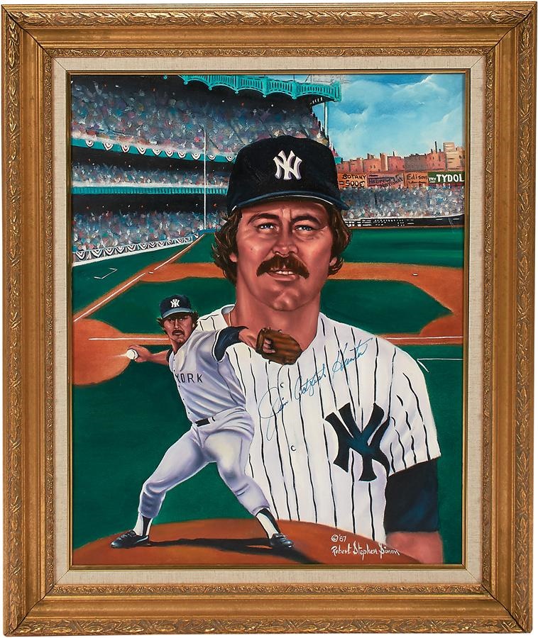 Jim "Catfish" Hunter Signed Oil Painting by Robert Stephen Simon