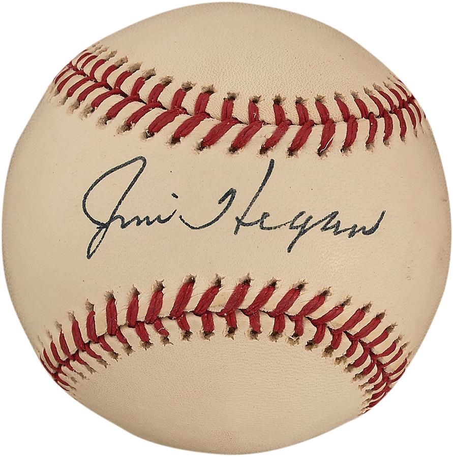 NY Yankees, Giants & Mets - Immaculate Jim Hegan Single Signed MacPhail Baseball Graded PSA NM-MT 8.5