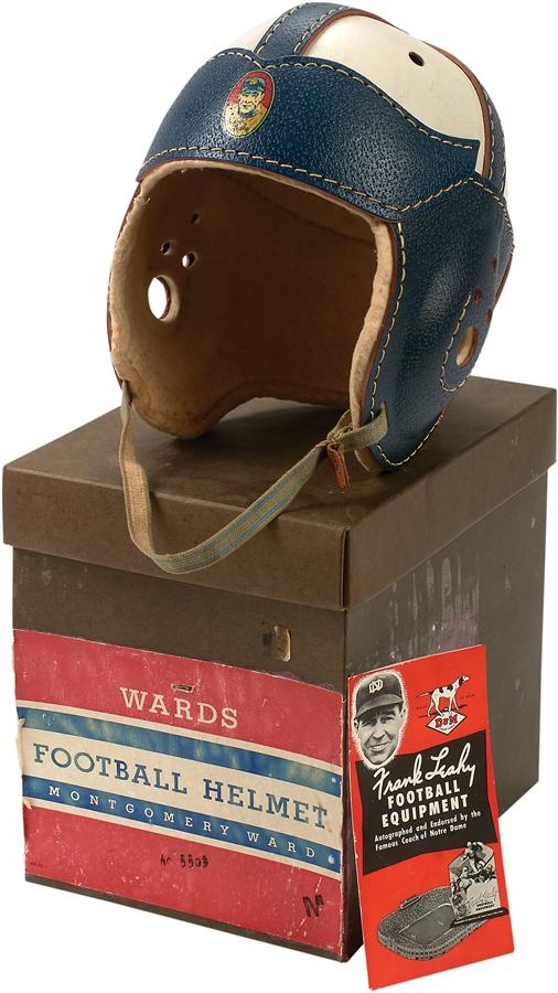 Antique Sporting Goods - Late 1940s Frank Leahy Endorsed Draper & Maynard Helmet with Box and Brouchure