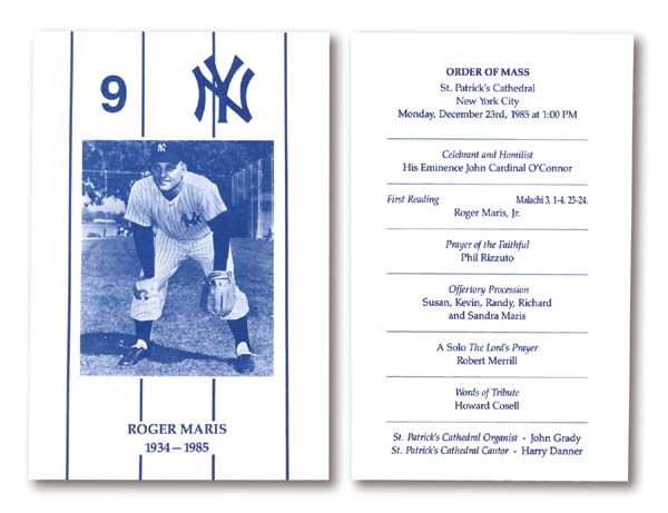 1985 Roger Maris Funeral Mass Program Collection (50)