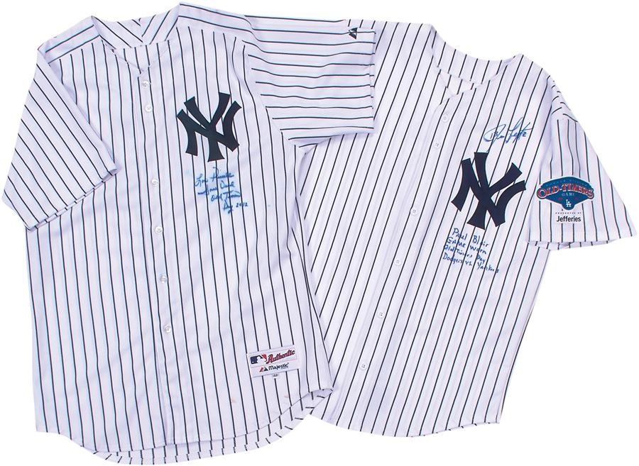 NY Yankees, Giants & Mets - Lou Pinella & Paul Blair Autographed Game Worn Old Timers Day Jerseys (2)