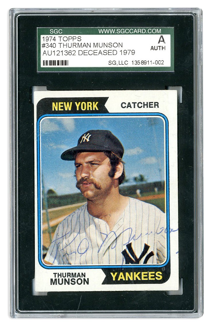 NY Yankees, Giants & Mets - Thurman Munson Signed 1974 Topps Card (SGC)
