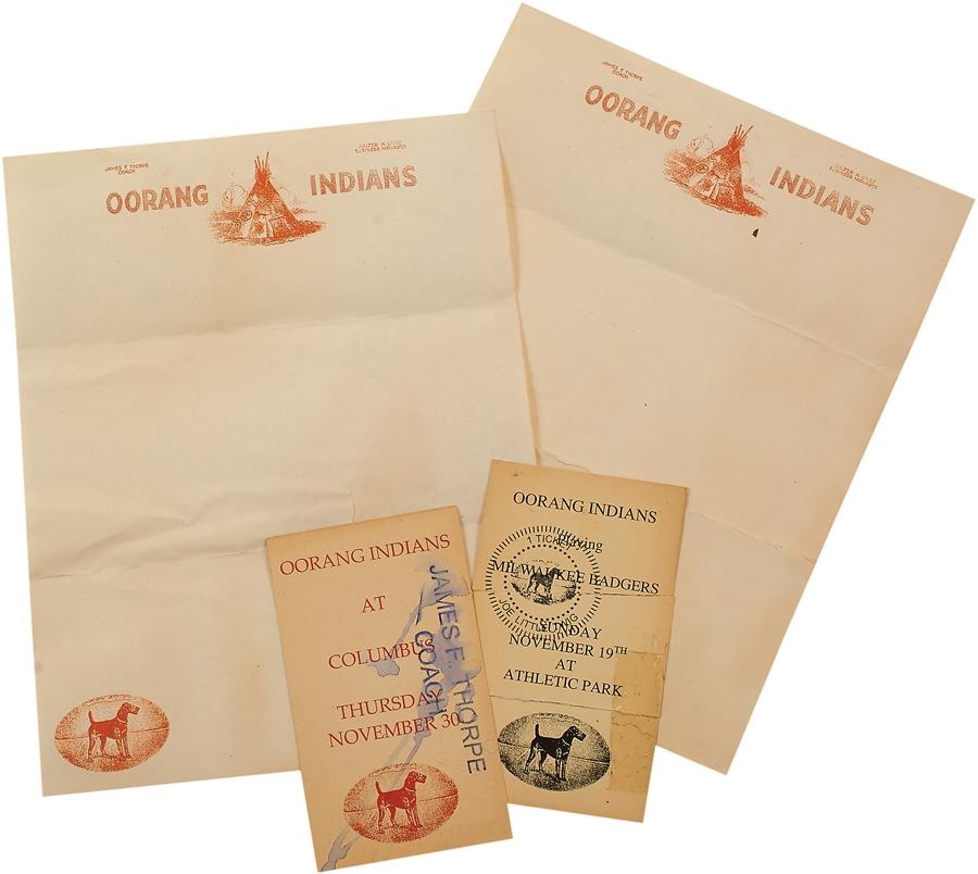 - 1922 Oorang Indians Jim Thorpe Football Tickets & Stationery Letterheads (4)