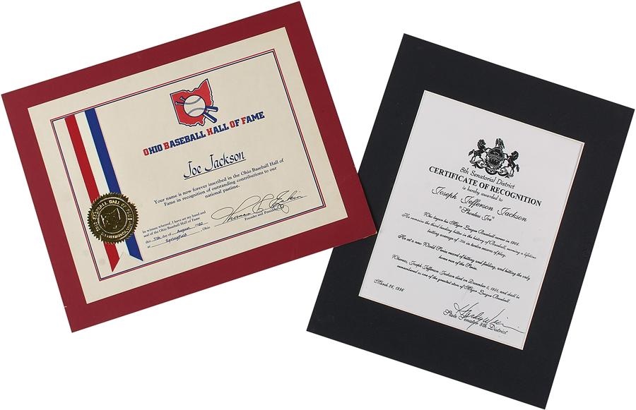 Baseball Memorabilia - Joe Jackson Ohio Baseball Hall of Fame Induction Diploma (ex-Jackson Family)