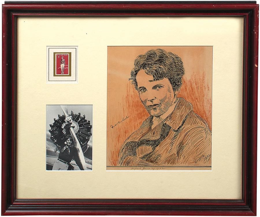 1932 Amelia Earhart Signed Original Artwork