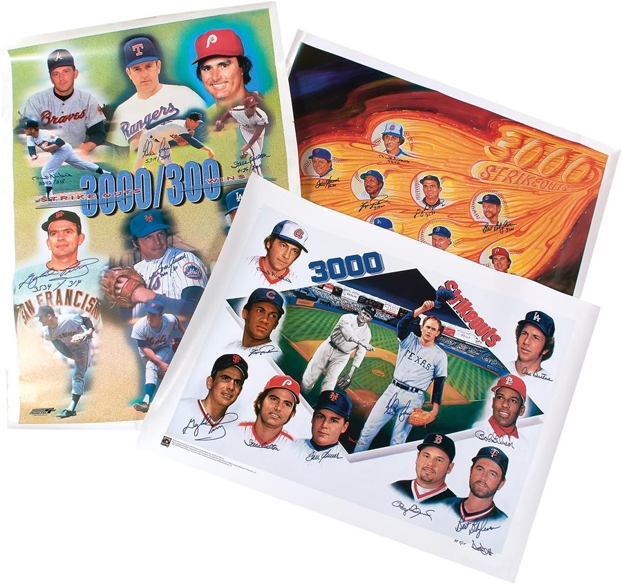 The Gaylord Perry Collection - Three Different 3,000 Strikeout Pitchers Signed Prints/Posters