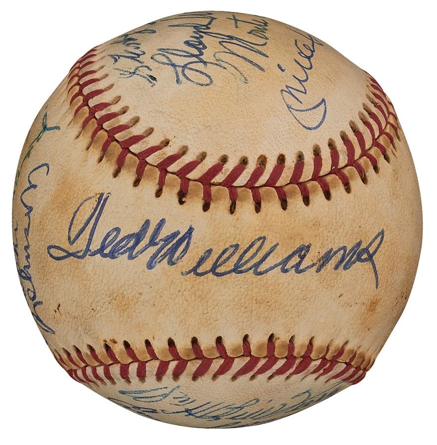 Baseball Autographs - Hall of Fame Signed Baseball with Mantle & Williams