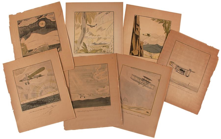 Rock And Pop Culture - 1928 Unforgettable Exploits of the Air Signed Hand-Colored Lithographs (7)
