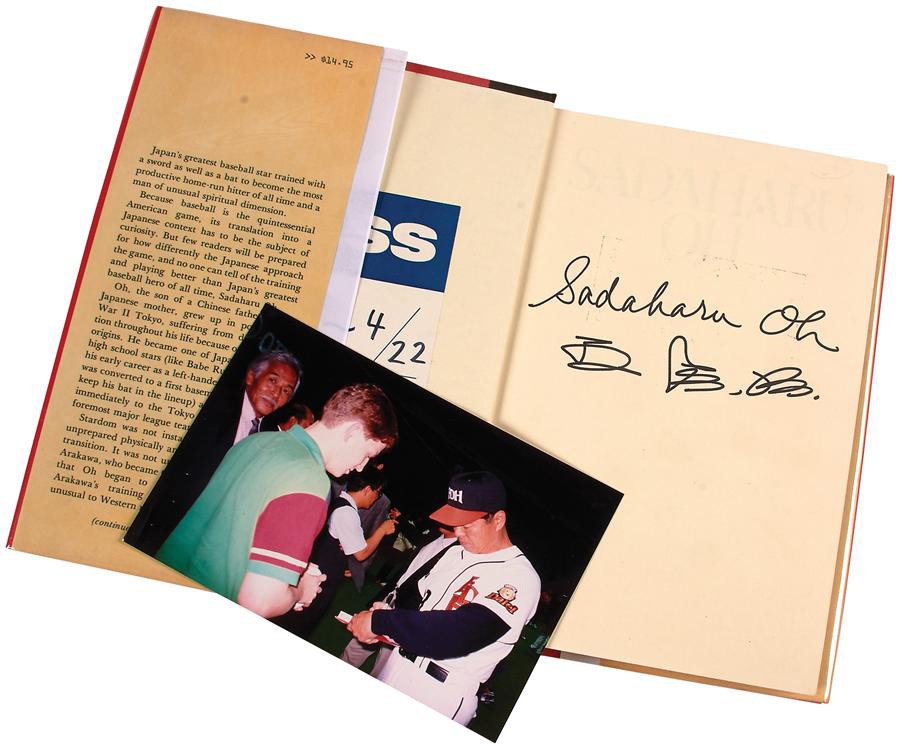 Two Sadaharu Oh Signed Books with Rare "English" Signature & Photo Documentation
