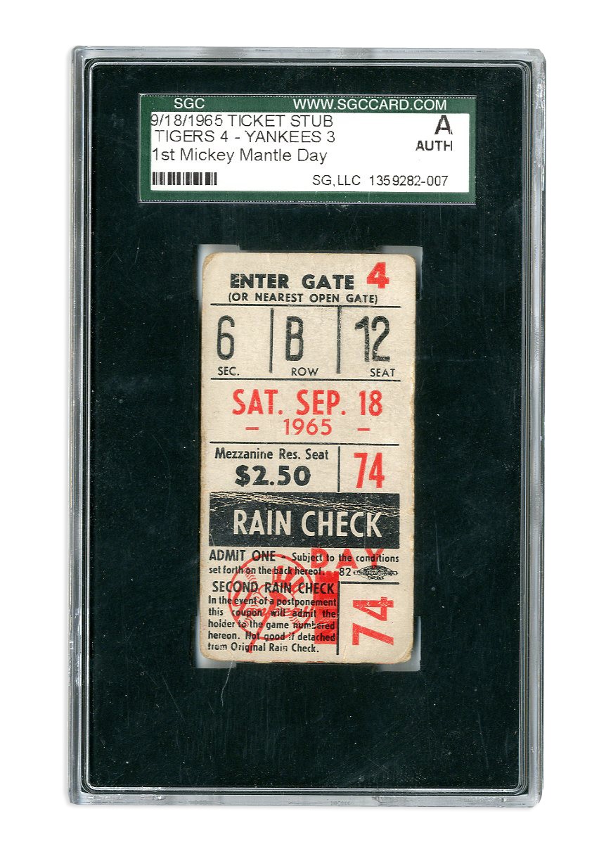Mantle and Maris - First Mickey Mantle Day Ticket Stub (SGC)