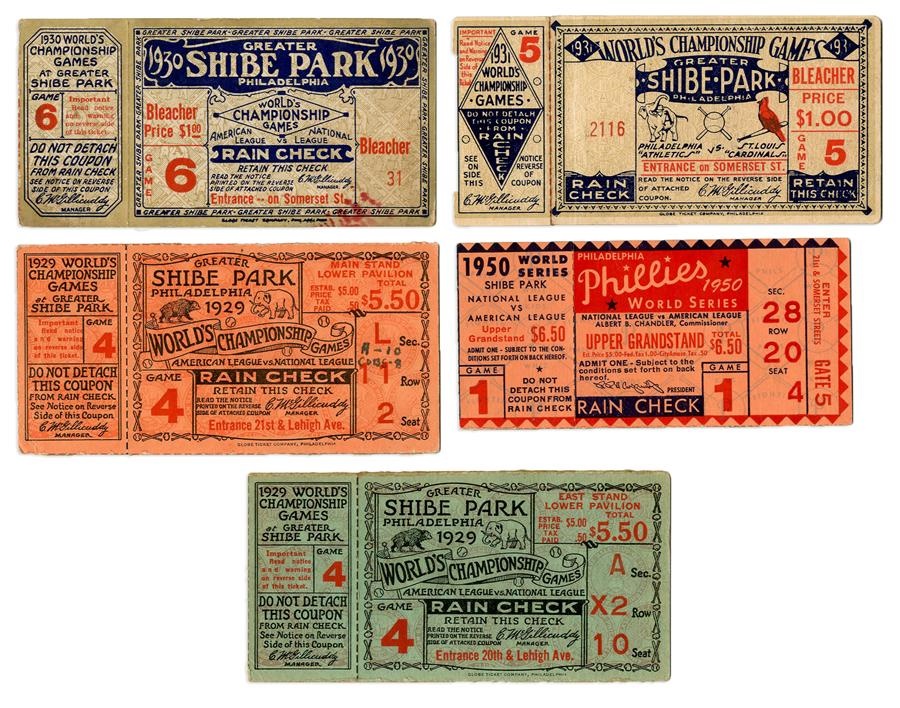 Tickets, Publications & Pins - Philadelphia Phillies & Athletics World Series Ticket Stubs (5)