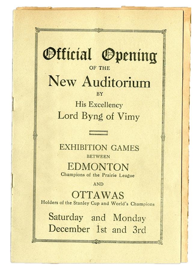 Hockey - 1923 Ottawa Senators First Game at Ottawa Auditorium Program and Tickets