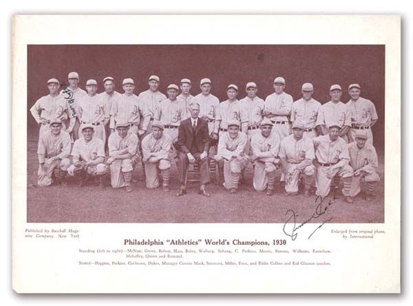 1930 Philadelphia Athletics Team Photograph Signed by Foxx & Grove (8x11")