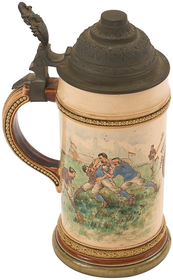 Baseball Memorabilia - 1880s Baseball & Football Handpainted METTLACH Beer Stein (Princeton U)