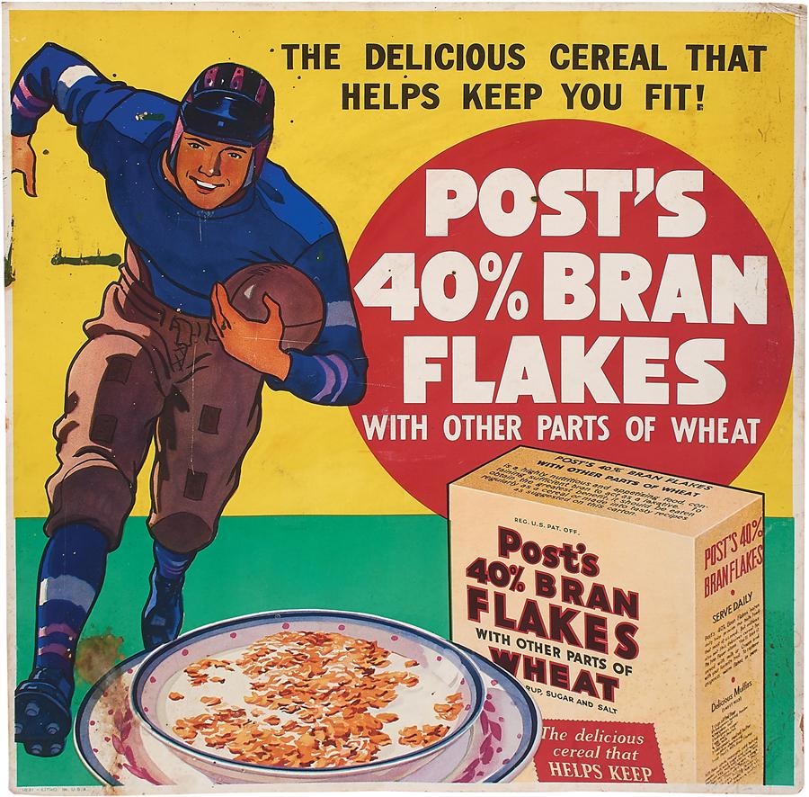 Football - 1930s Post Bran Flakes Cereal Advertising Sign (1935 National Chicle influence!)