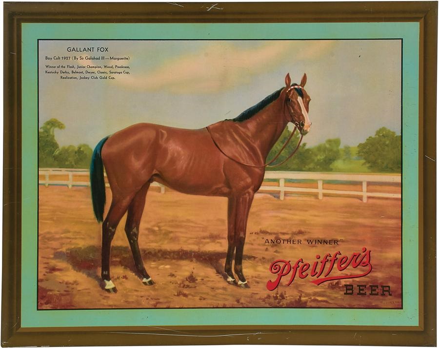Horse Racing - 1939 High Grade "Gallant Fox" Pfeiffer's Beer Tin Sign