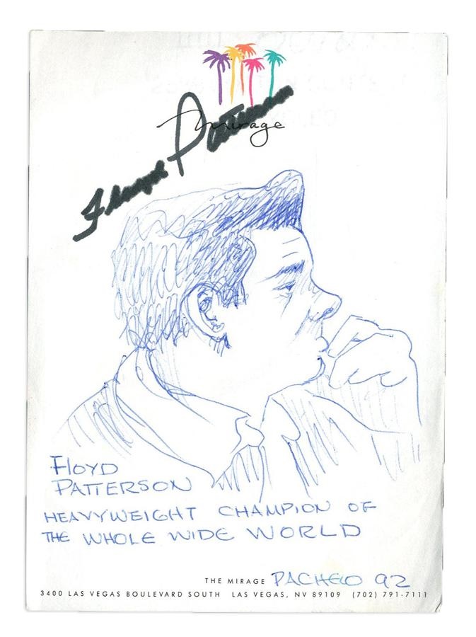 Muhammad Ali & Boxing - 1992 Floyd Patterson Signed Drawing by Dr. Ferdie Pacheco (Ali Ring Doctor)