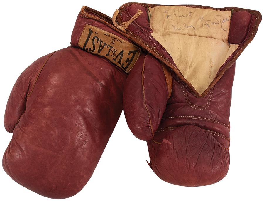Muhammad Ali & Boxing - Rocky Graziano Signed Fight Worn Boxing Gloves from 1951 Tony Janiro Bout