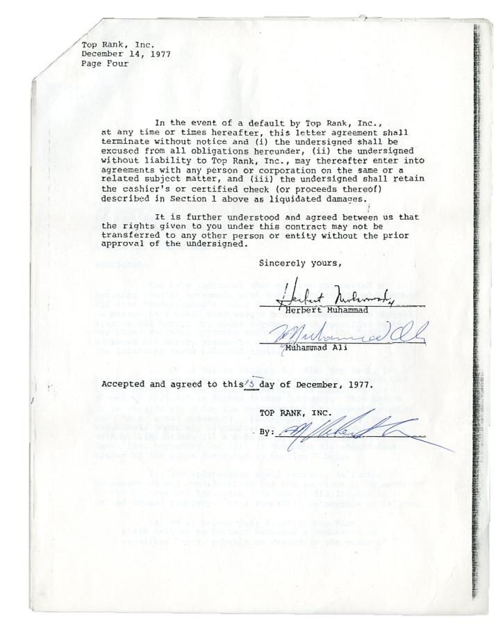 Muhammad Ali Signed 1978 Ali-Norton Heavyweight Championship Fight Contract