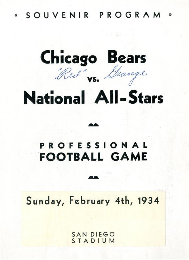 Football - Red Grange Signed 1934 Chicago Bears Program