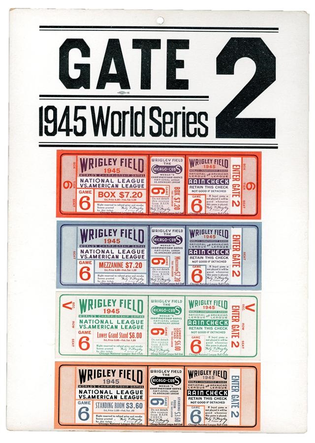 Baseball Memorabilia - 1945 World Series Ticket Sign from Wrigley Field